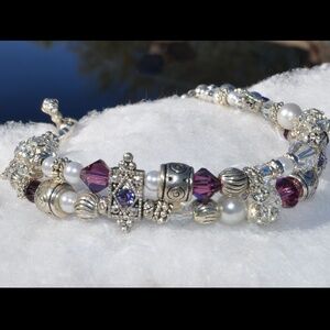 AC Silver Multi Strand Pearl & Swarovski Crystal Bracelet and matching Earrings